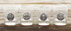 4-Piece Rocks Glass Set with Metal Medallion