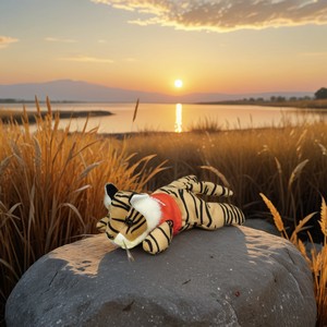 8" Laying Down Beanie Tiger