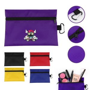 8.5" x 6" Ripstop Utility Zipper Pouch with Carabiner Clip