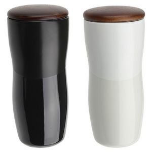 Adriano 12 oz Double-wall Ceramic Tumbler with Wood Lid