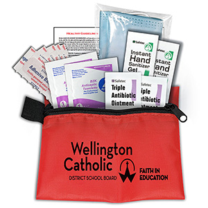 "BIXBY PLUS SAN" 13 Piece Mask & Sanitizing Safety Kit inserted into Zipper Pack