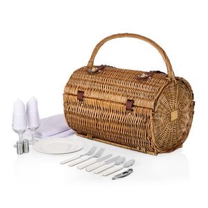 Barrel - Willow Basket w/Deluxe Picnic Service for Two