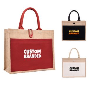 Beach Canvas Pocket Natural Jute Tote Bags