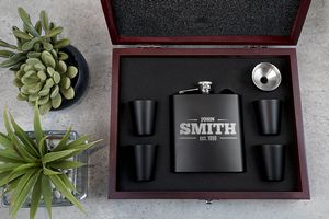 Black Flask Set in Rosewood Box
