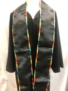 Black Graduation Sash With Kente Trim