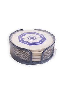 Blue Mesh Holder Gift Set w/ 4 Round Coasters