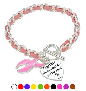 Breast Cancer Awareness Enamel Heart Charm Bracelet