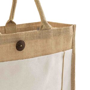Button-Closure Jute Tote Bag