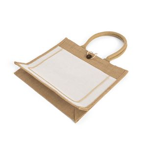 Button-Closure Jute Tote Bag