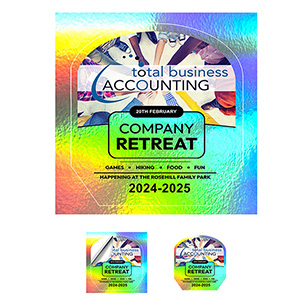 "CUSTOMCUTâ„¢" 9.1 sq inch to 16 sq. inch Full Color Custom Shape Removable Vinyl Stickers in Singles