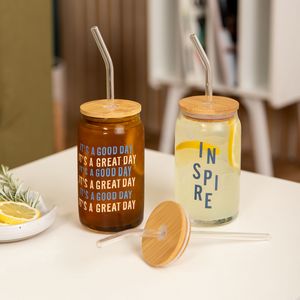 Can Glass With Lid And Straw