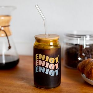 Can Glass With Lid And Straw