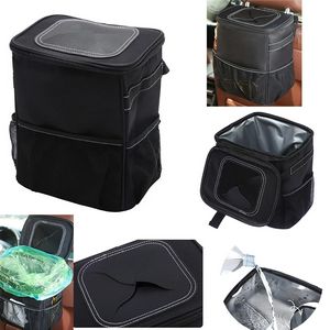 Car Trash Can With Lid And Storage Pockets