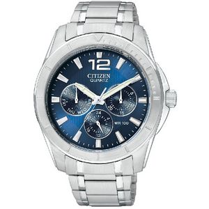 CitizenÂ® Men's Blue Dial Silver-Tone Bracelet Watch