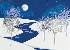 Classic-Cold Night Trees with Snow and River Holiday Greeting Card