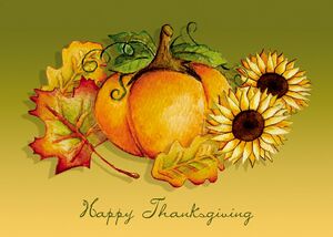Classic-Thanksgiving Pumpkin and Leaves Holiday Greeting Card