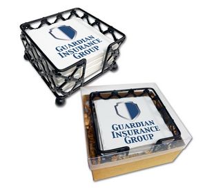 CoasterStone Black Lattice Stand Gift Set w/ 4 Square Tumbled Coasters