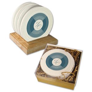 CoasterStone Wood Stand Gift Set w/ 4 Embossed absorbent coasters