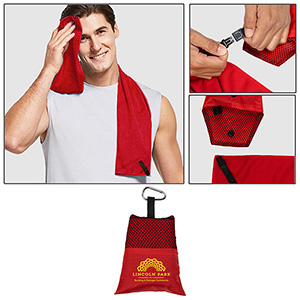 "Cool-n-Go" Full Size (12" x 32") Cooling Towel in Carabiner Pouch