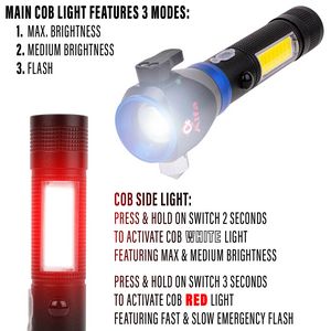 Crossover-200 Tactical Multi-Functional Flashlight w/Cob Lamp USB Chargeable Focus