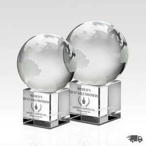 Crystal Globe On Cube 3-1/2"H