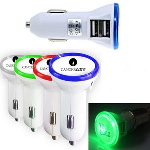 Dual Usb Port Car Charger With Round Led Illuminated Trim