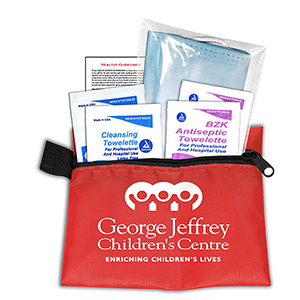 "Europa" 5 Piece Kit with 3-Ply Mask & Antiseptic Wipes in Zipper Pouch