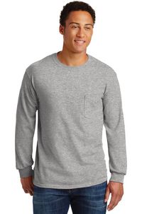 Gildan - Ultra Cotton 100% US Cotton Long Sleeve T-Shirt with Pocket.
