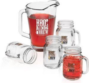 Glass Pitcher And Handled Jar Set