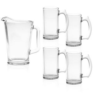 Glass Pitcher & Mug Set - Deep Etched