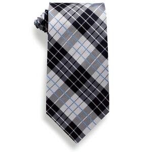Gray and Black Plaid Polyester Tie