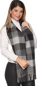 Grey Plaid Alpaca Blend Scarf
