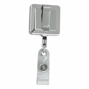 "Hamilton" Square Chrome Solid Metal Retractable Badge Reel & Badge Holder w/Full Color
