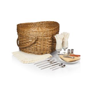 Heart Picnic Basket - Willow Basket w/Deluxe Picnic Service For 2