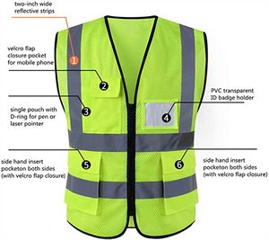 High Visibility Safety Vest With Pockets And Zipper Front