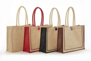 Jute Bag With Cotton Handles And Button Loop Closure