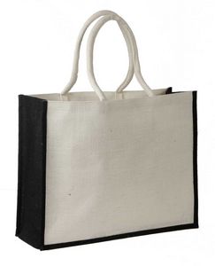 Jute Shopping Tote with Cotton Web Handles and Inside Pocket