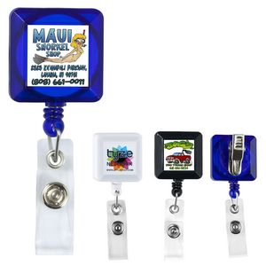 "Kent VL" Square Retractable Badge Reel & Badge Holder w/Metal Slip Clip (Full Color)