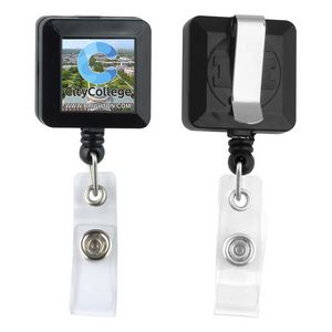 "Kent VL" Square Retractable Badge Reel & Badge Holder w/Metal Slip Clip (Spot Color)