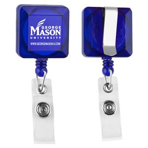 "Kent VL" Square Retractable Badge Reel & Badge Holder w/Metal Slip Clip (Spot Color)