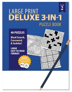 LARGE PRINT Deluxe 3-in-1 Puzzle Book Pack. Volume 2