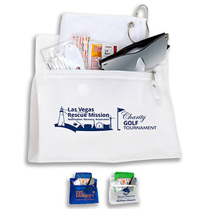 "LAYOVER" 16 Piece Golf Kit in Travel Pack with Components inserted into Zipper Kit