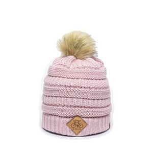 Ladies Cable Knit Beanie w/Faux Fur Pom