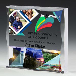 Laser Engraved Scalloped Edge Square Acrylic Paperweight Award (4"x 4"x 3/4")