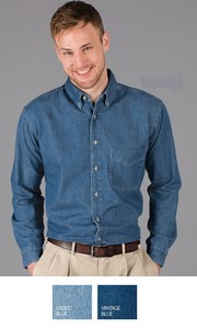 Men's Long Sleeve Cotton Denim Shirt w/Patch Pocket
