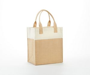 Mini jute gift bag with colored cotton trims and self handle