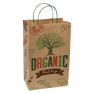 Multi-sided Full Color Natural Shopper Paper Bag - Green Handle (8.5" x 13.375" x 5")