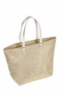 Natural Jute Tote Bag with Leather Handles - Large