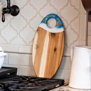 Oval Acacia Board w/ Holder 14" - Blue