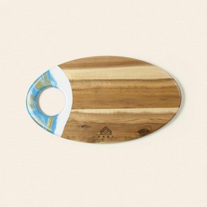 Oval Acacia Board w/ Holder 14" - Blue